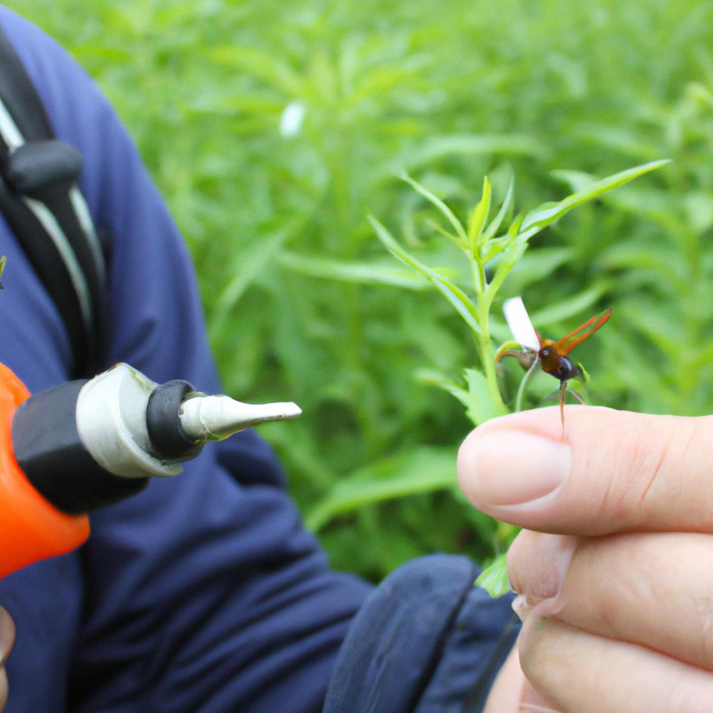 Person conducting agricultural pest control