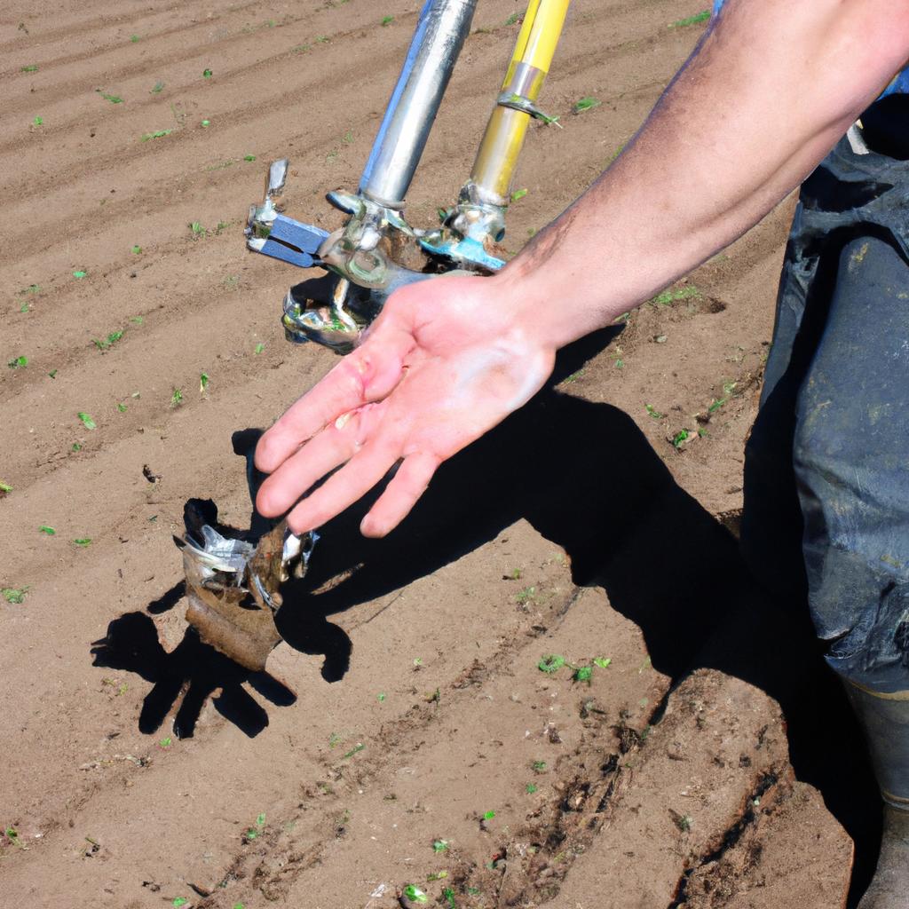 Person demonstrating furrow irrigation techniques
