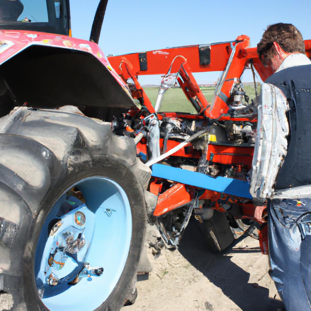 Person working on farm equipment