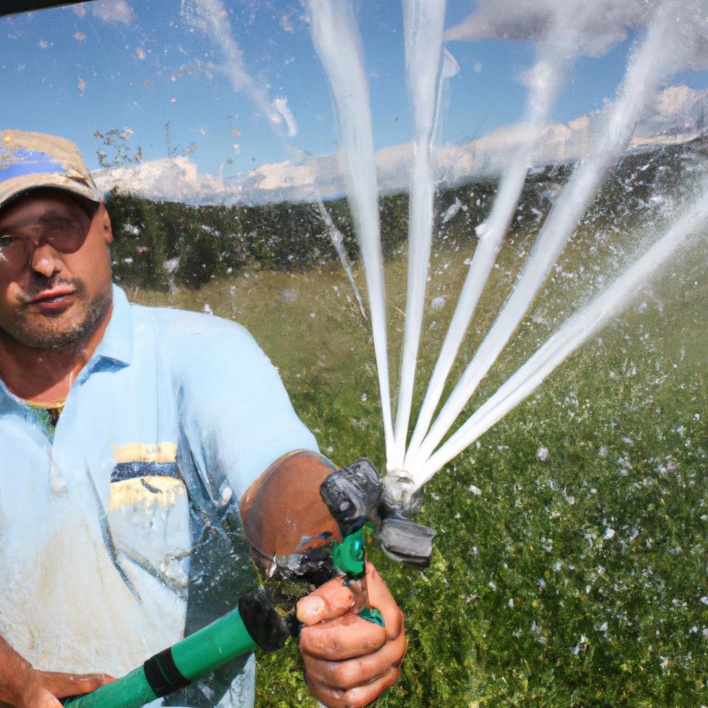Person operating sprinkler irrigation system