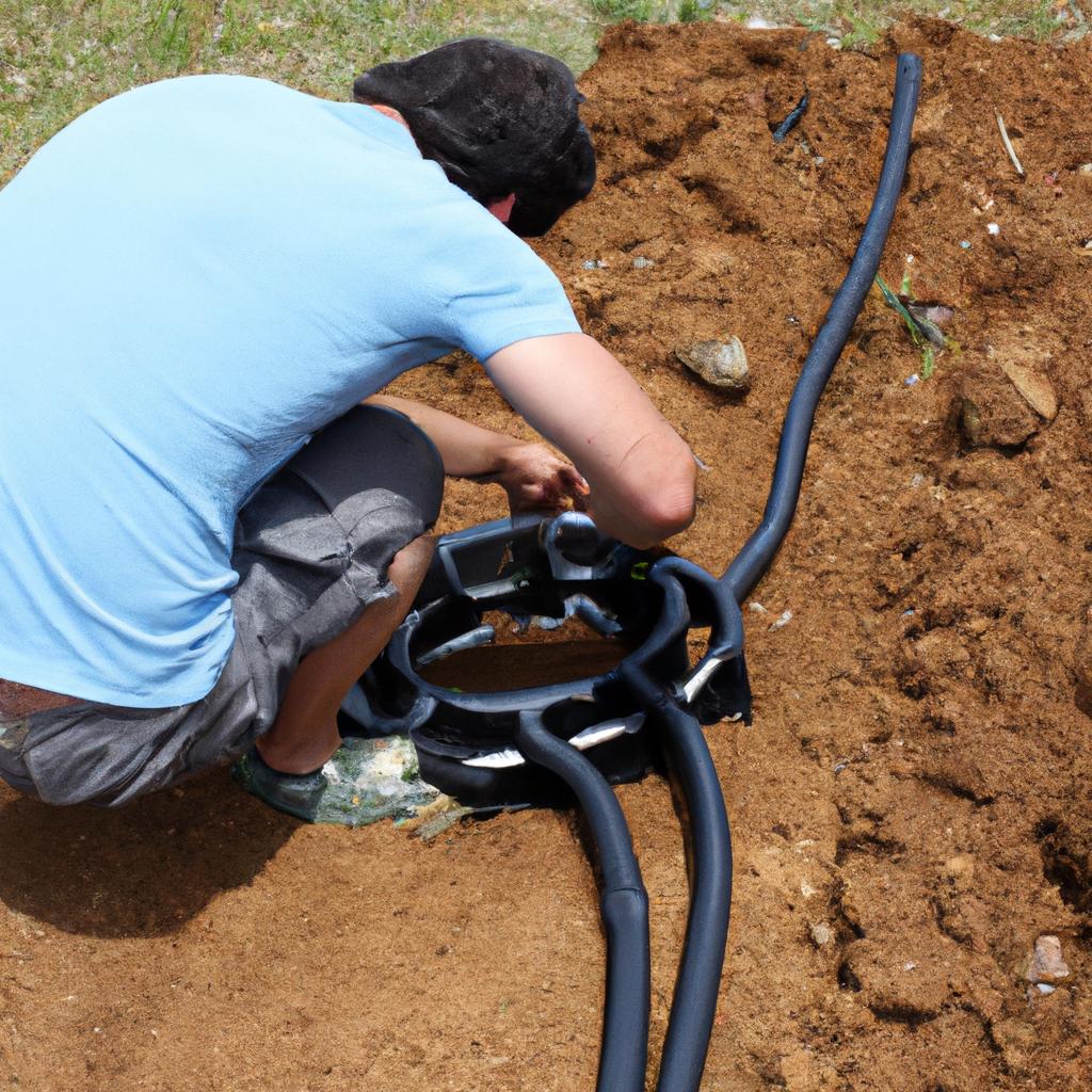 Person installing underground irrigation system